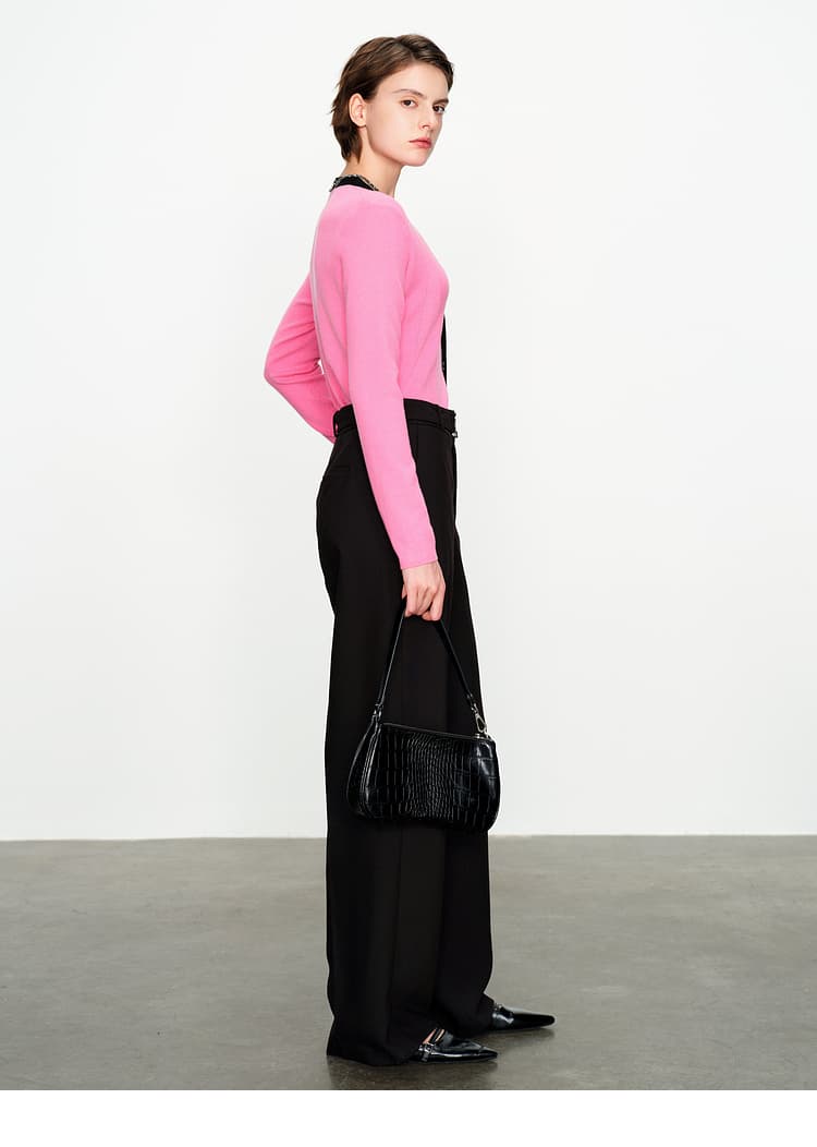 黒パンツ 上品スタイル ワイドシルエット高級感スラックス