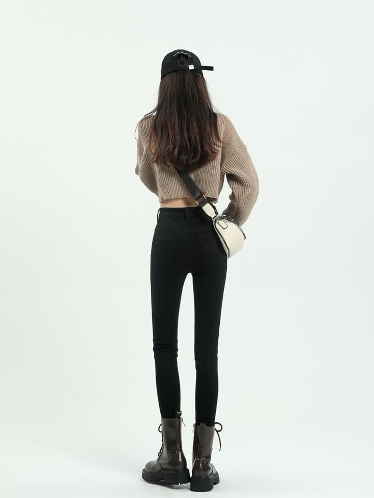 黒パンツ ストレッチスキニーデニム美脚パンツ