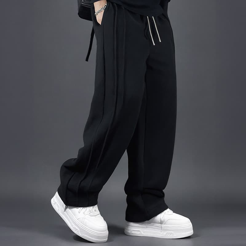 黒パンツ ゆったりドローコード リラックスパンツ