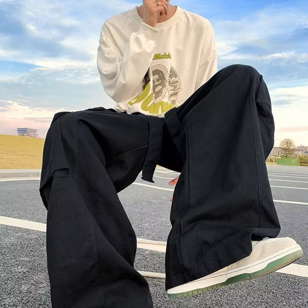 黒パンツ ワイドシルエット カーゴ パンツ