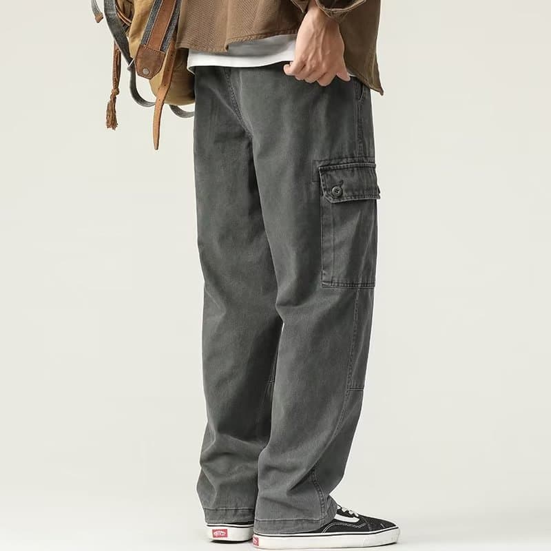 黒パンツ ゆったり実用的多機能ポケットパンツ