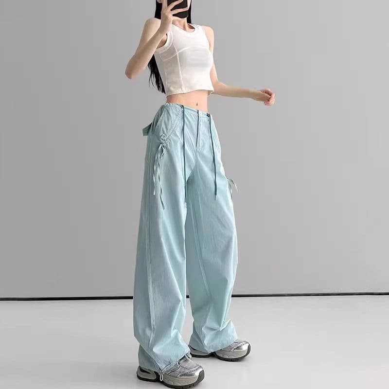 黒パンツ ワイドカーゴドロスト パンツ