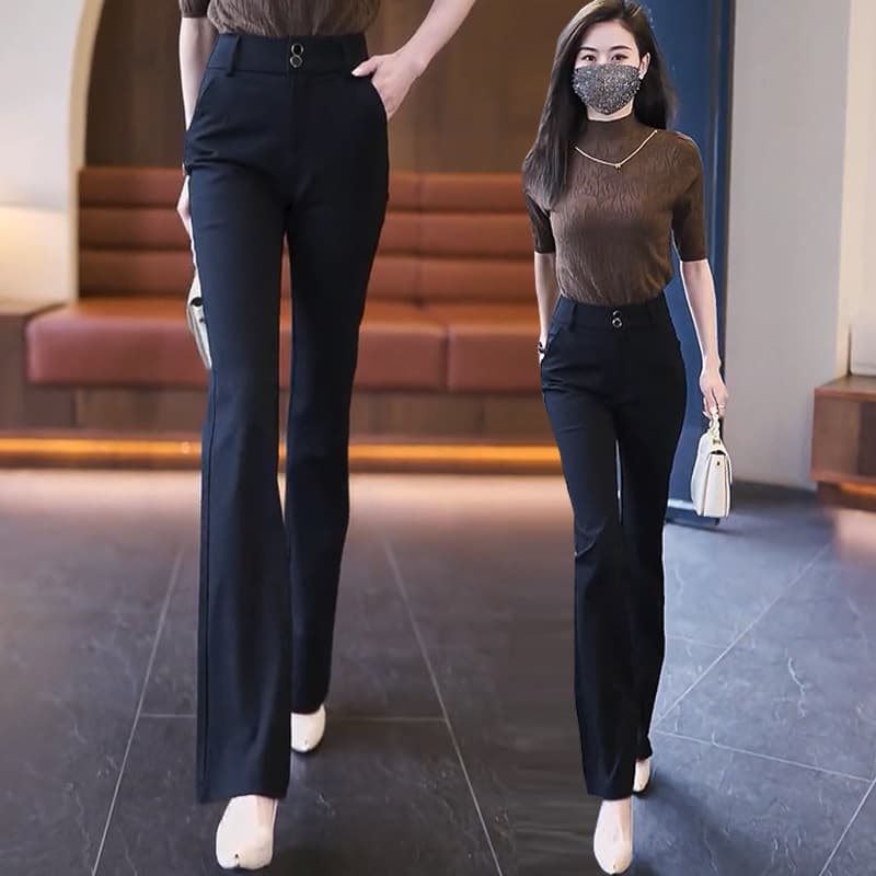 黒パンツ 美シルエット ハイウエストスラックス