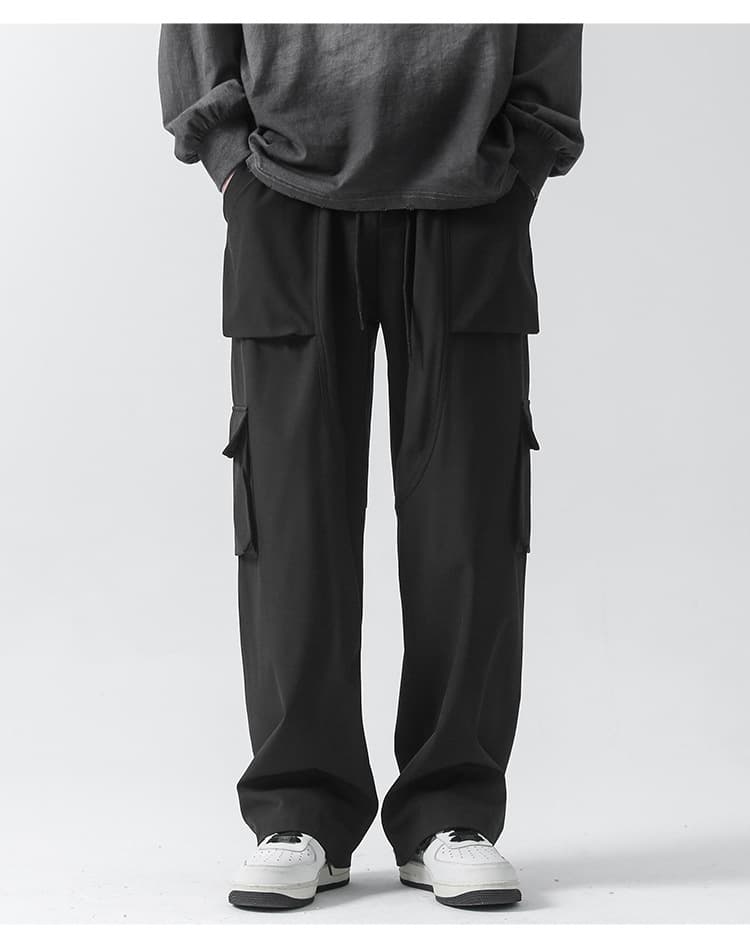 黒パンツ ゆったりカーゴデザイン ワイド パンツ