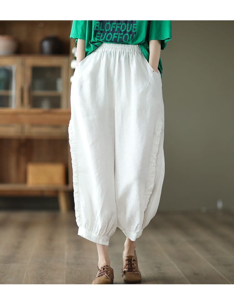 レディース 黒パンツ ワイド ウエストゴム 楽ちん 無地 裾リブ