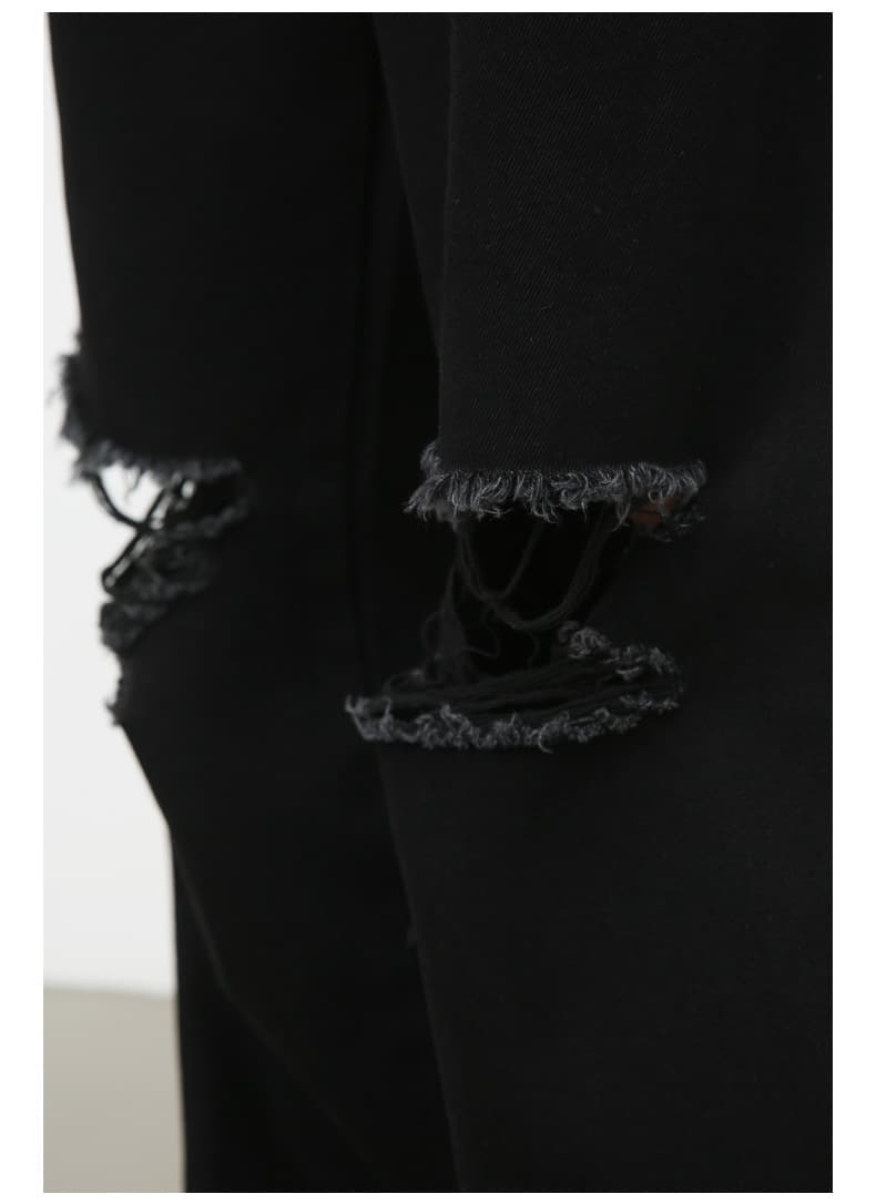 黒パンツ 黒デニム ダメージ加工 ヴィンテージ風 男女兼用 ワイドパンツ