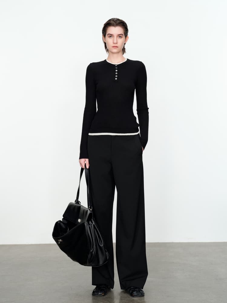 黒パンツ 上質素材のフォーマルワイドパンツ