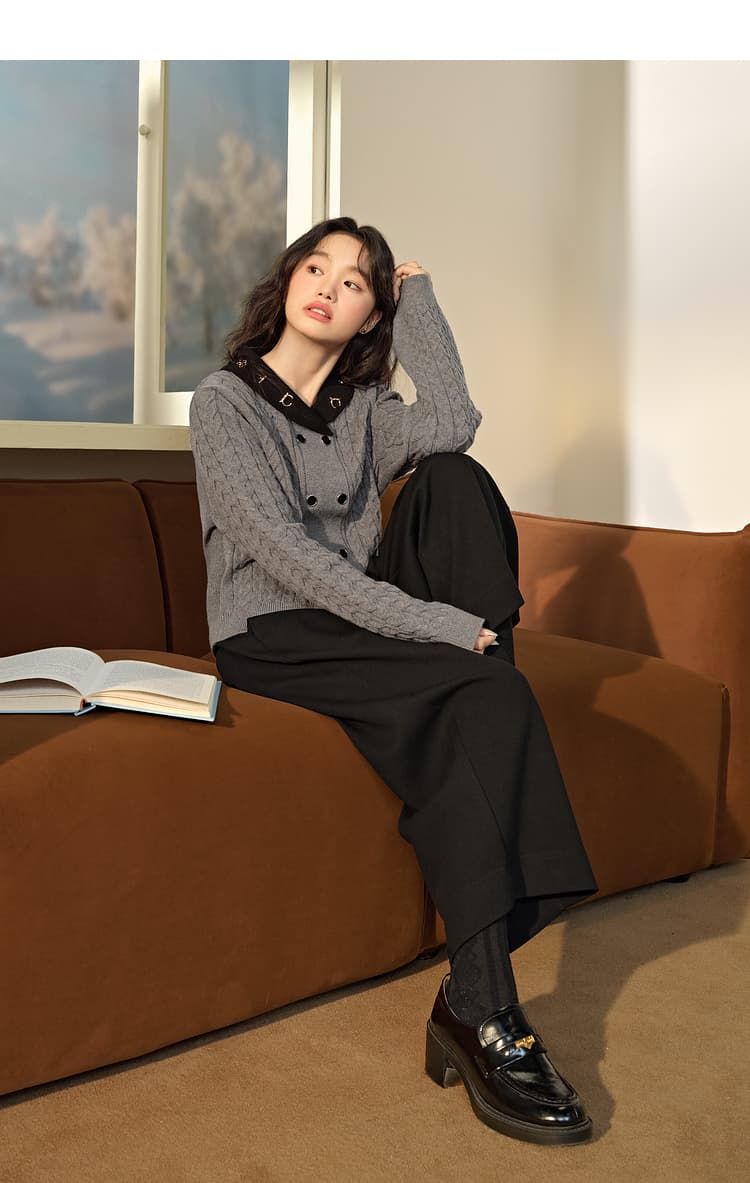 黒パンツ クロップド丈ワイドパンツ マエザ