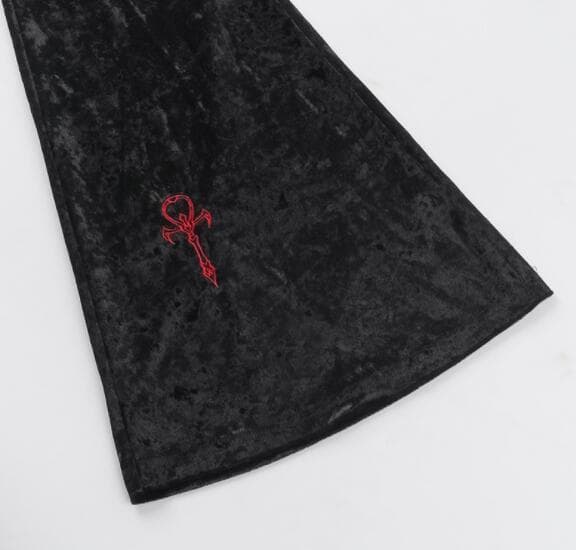 黒パンツ ベルベット調フレアパンツ ゴシック刺繍デザイン