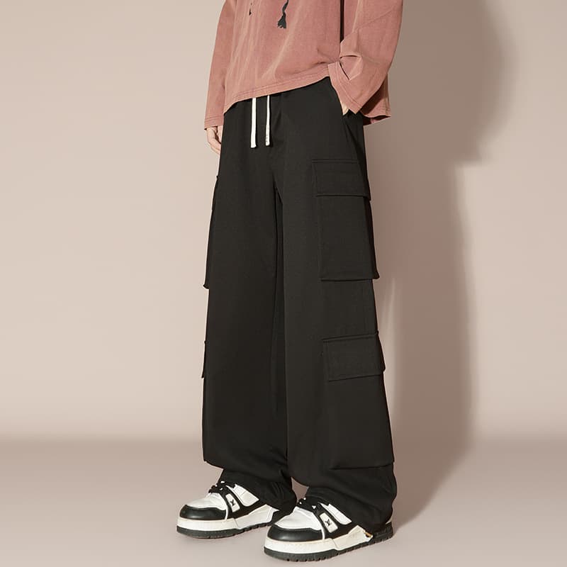 黒パンツ マルチポケット ストリート カーゴパンツ