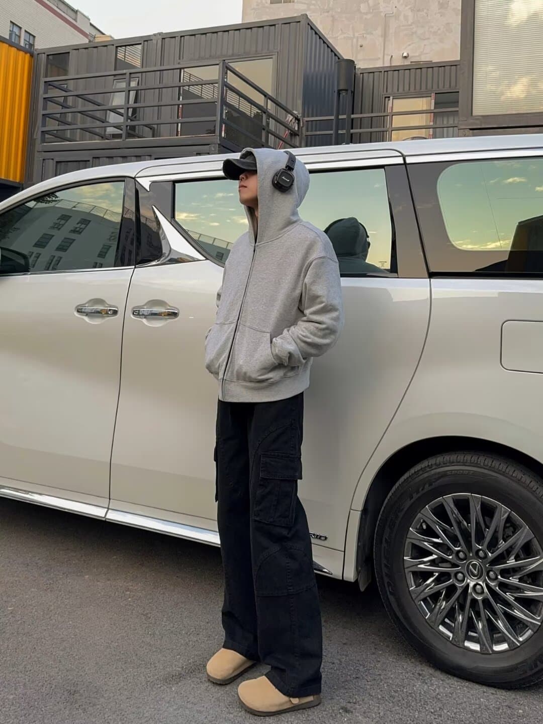 黒パンツ ワイドシルエットカーゴワークパンツ