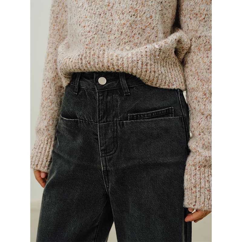 黒パンツ ストレートデニムワイドパンツ