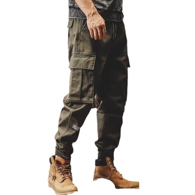 黒パンツ ミリタリー風サイドポケット ジョガーパンツ