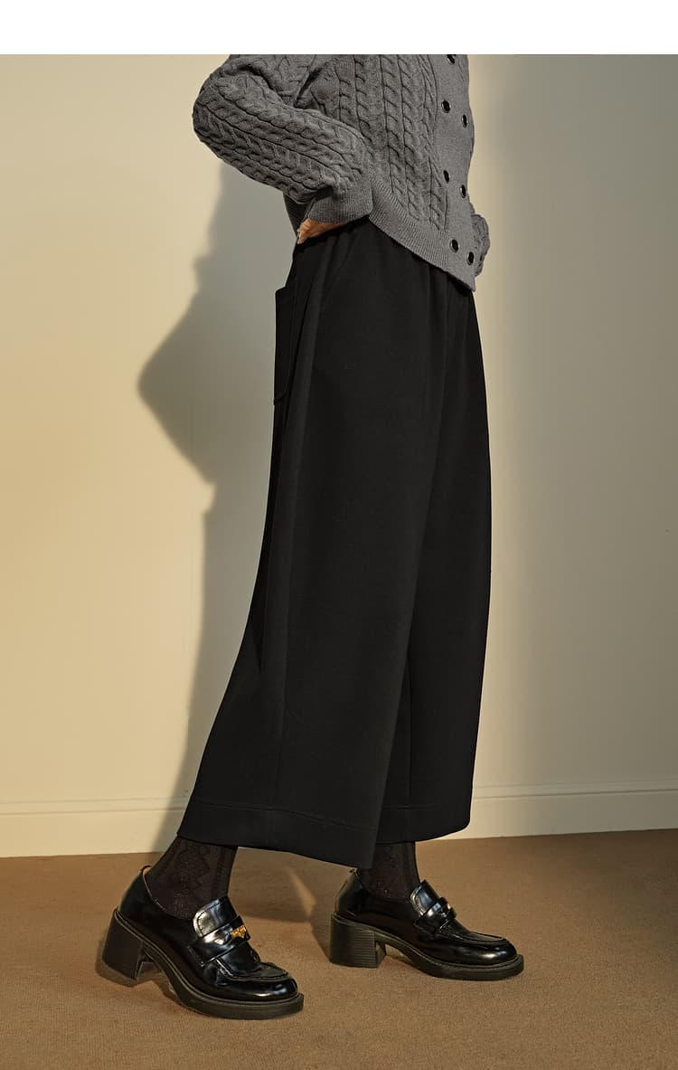 黒パンツ クロップド丈ワイドパンツ マエザ