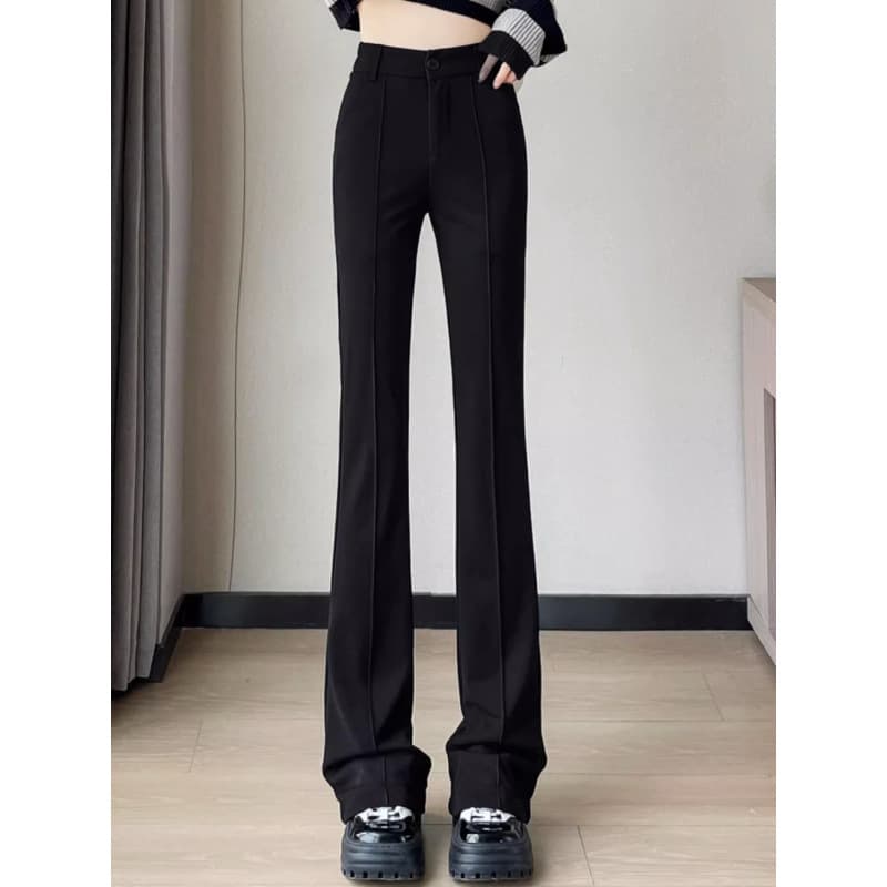 黒パンツ ハイウエストスリムスラックス