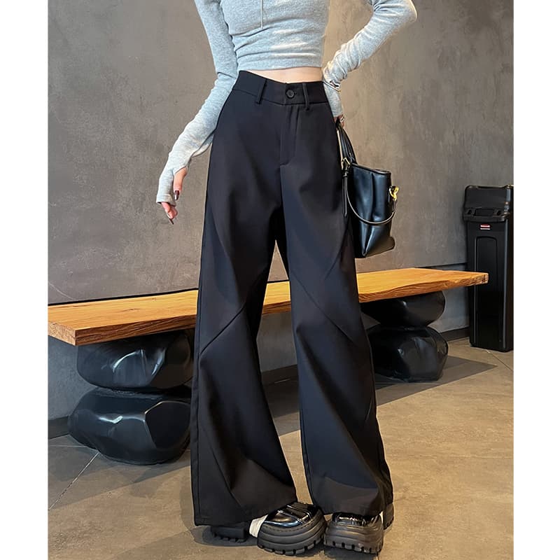 黒パンツ シンプルフレアデザインパンツ