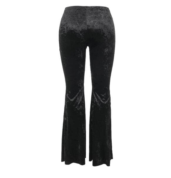 黒パンツ ベルベット調フレアパンツ ゴシック刺繍デザイン