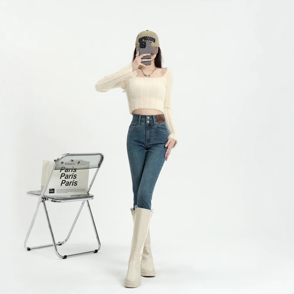 黒パンツ ストレッチスキニーデニム美脚パンツ