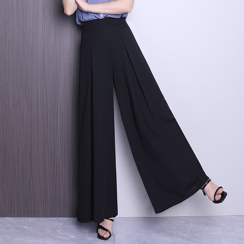 黒パンツ プリーツロング ワイドパンツ