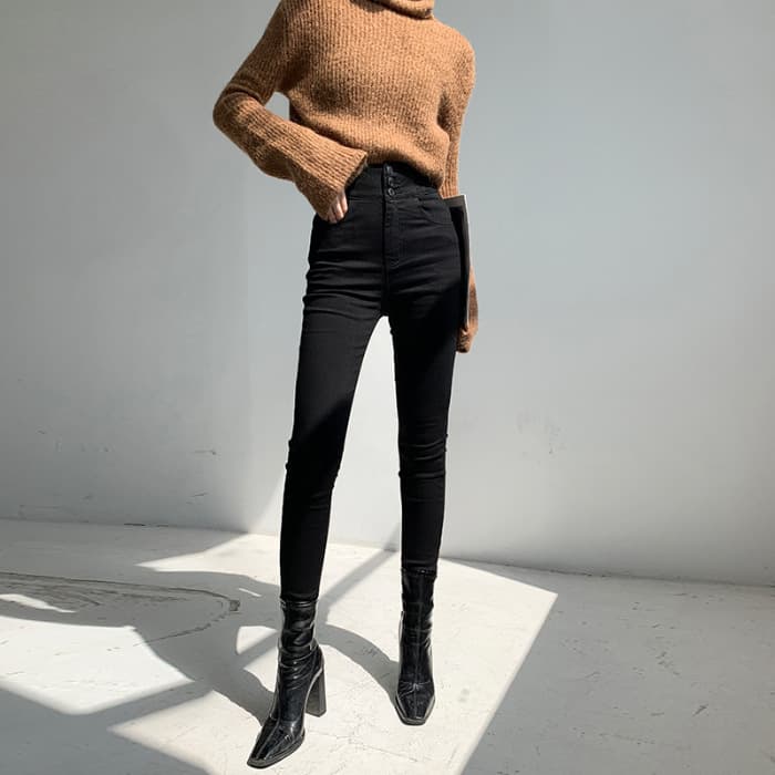 黒パンツ ハイウエストすっきりスキニーパンツ