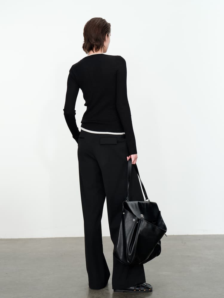黒パンツ 上質素材のフォーマルワイドパンツ