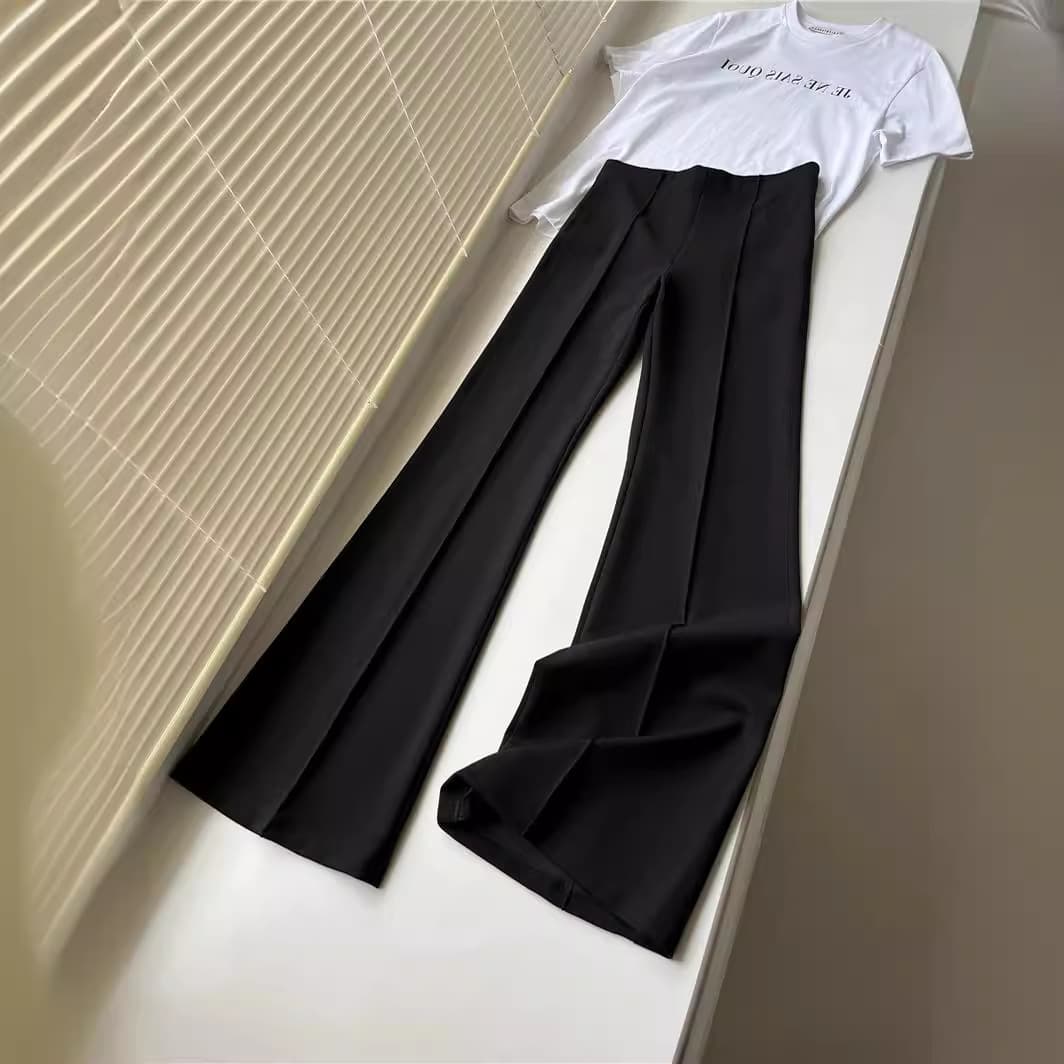 黒パンツ ハイウエストフレアパンツ 美脚シルエット