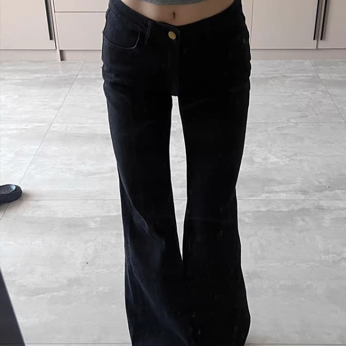 黒パンツ ハイウエストフレアパンツ