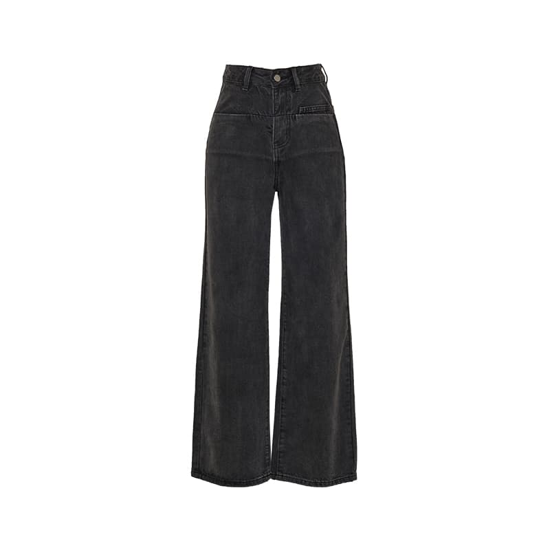 黒パンツ ストレートデニムワイドパンツ