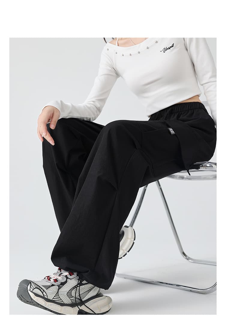 黒パンツ ルーズシルエット カーゴ ワイドパンツ