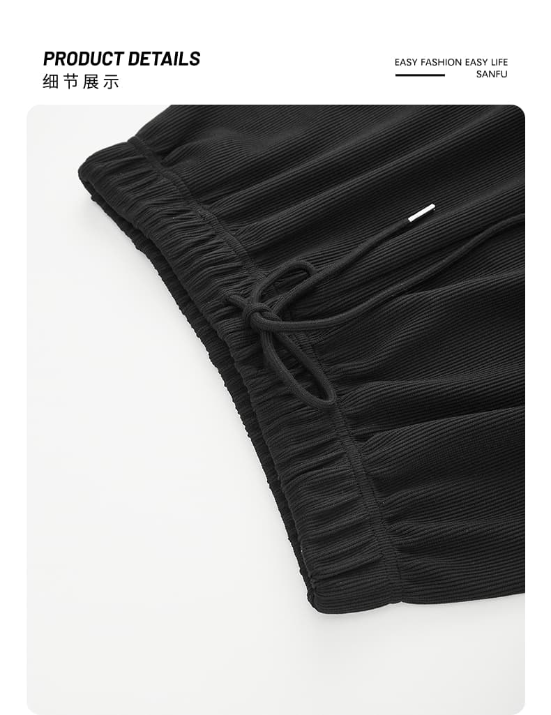 黒パンツ 楽ちん落ち感ドローコードワイドパンツ