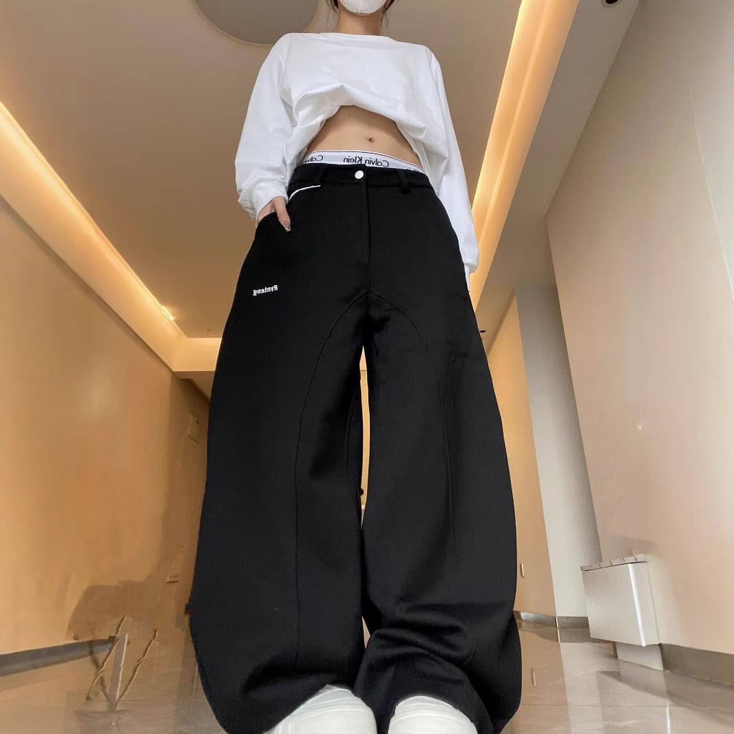 黒パンツ ストリート系ゆったりワイドパンツ