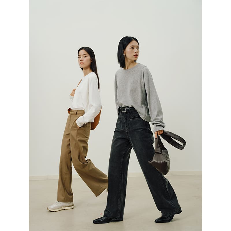 黒パンツ ストレートデニムワイドパンツ