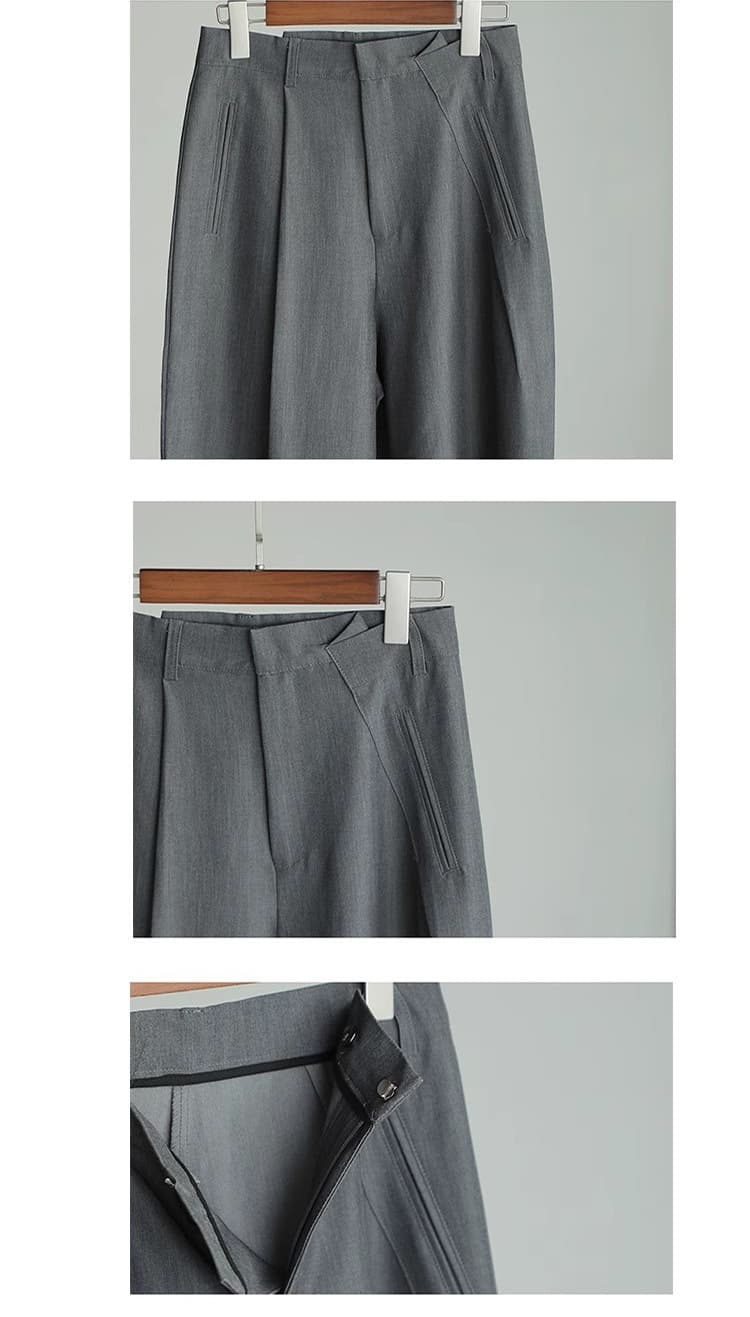 黒パンツ ウエストタック入りワイドスラックス