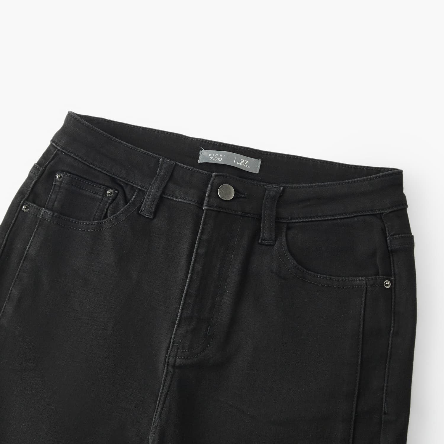 黒パンツ ストレートデニムパンツ 縦切替ライン