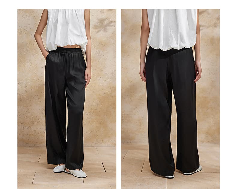 黒パンツ なめらかシルエット リラックスパンツ