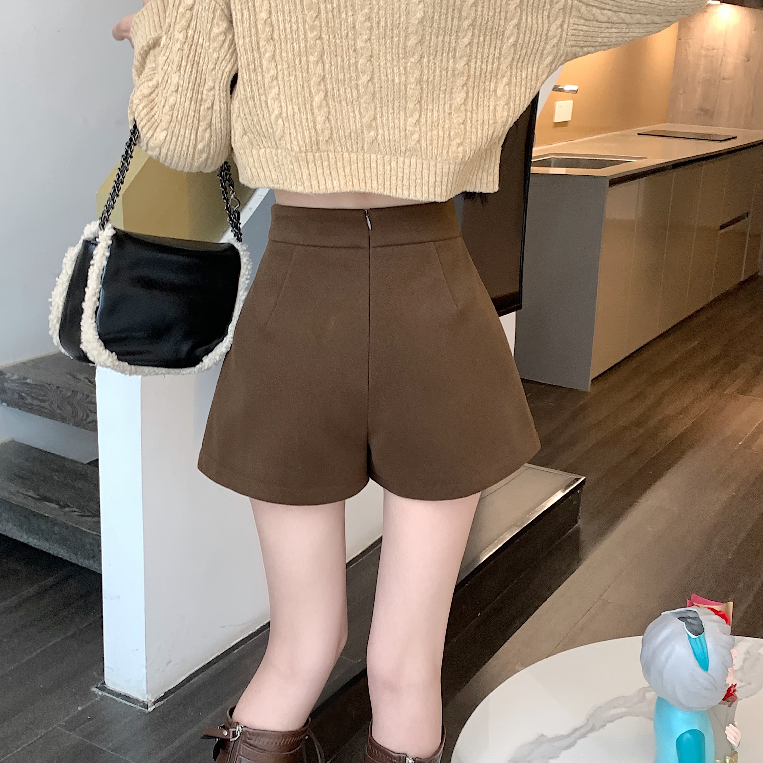 黒パンツ ハイウエスト ミリタリー ショート パンツ