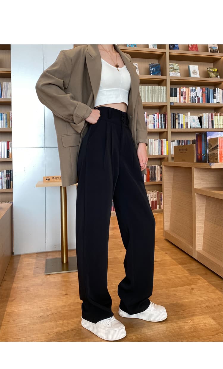 黒パンツ ハイウエストプリーツ ワイドパンツ