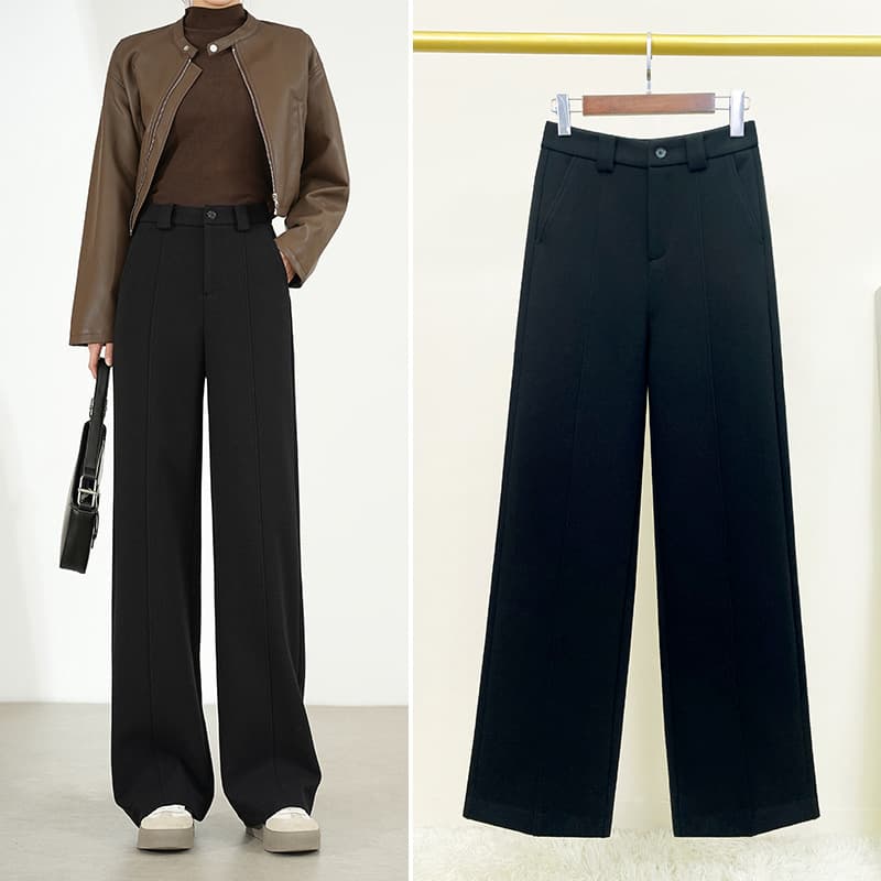 黒パンツ センタープレス ワイドスラックス