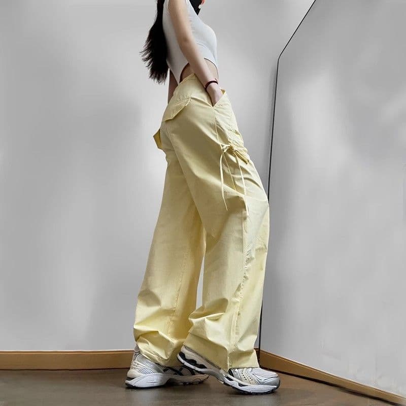 黒パンツ ワイドカーゴドロスト パンツ