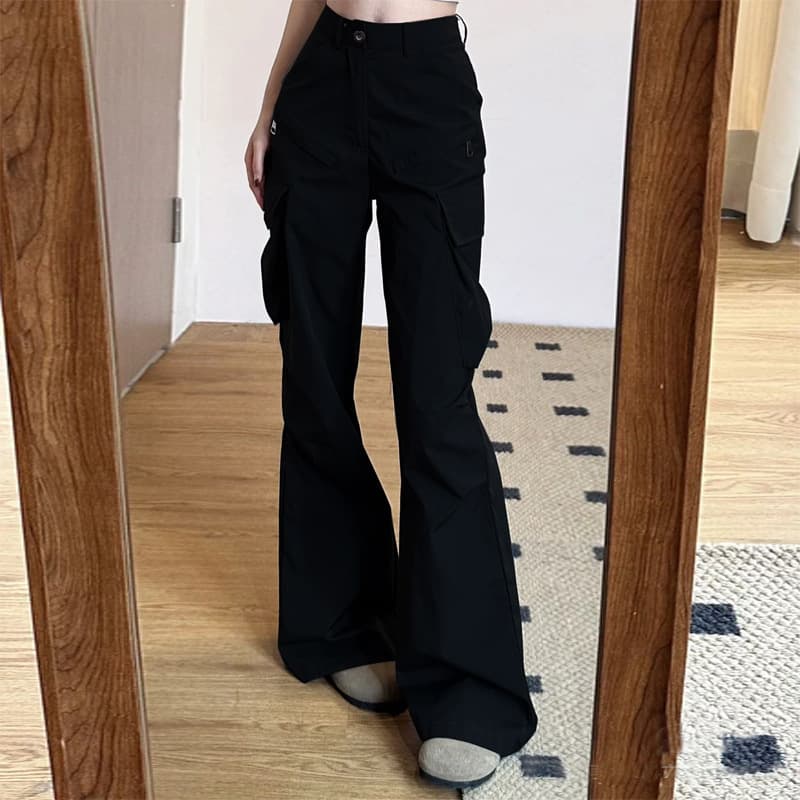 黒パンツ ワイドシルエット カーゴ フレアパンツ