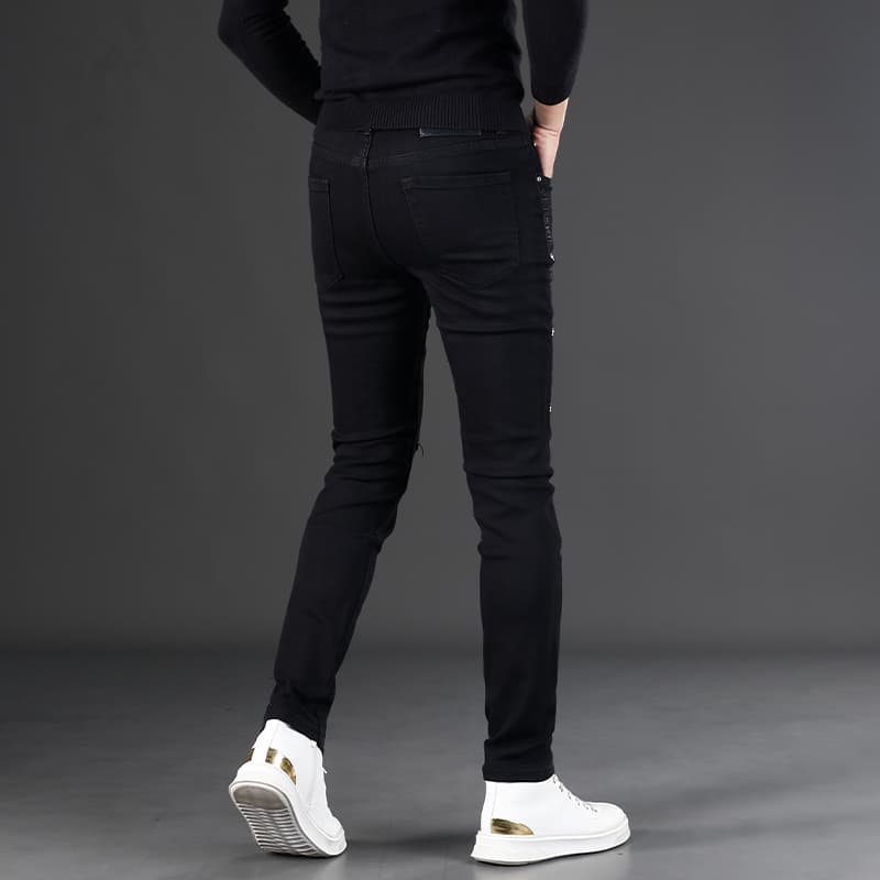 黒パンツ 細身デザイン ダメージ加工スキニーパンツ