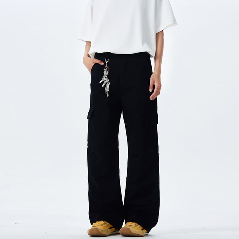 黒パンツ ゆったりワイドポケットパンツ