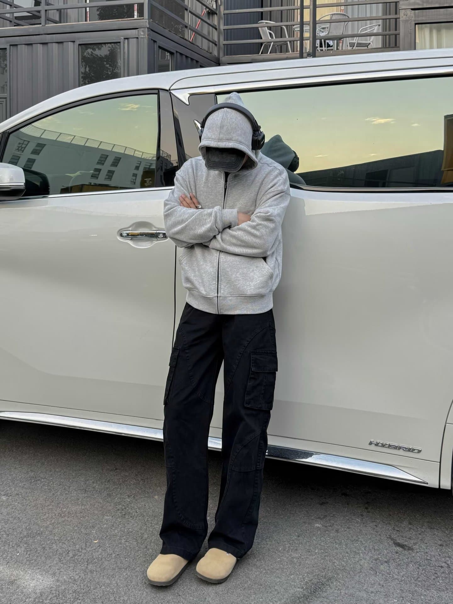 黒パンツ ワイドシルエットカーゴワークパンツ