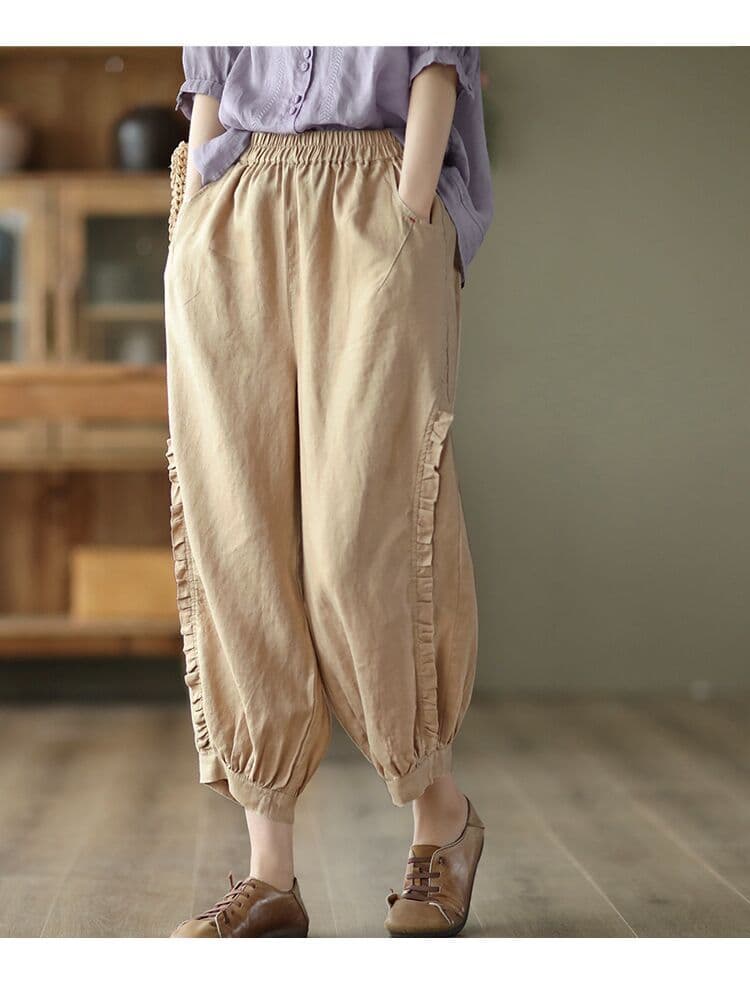 レディース 黒パンツ ワイド ウエストゴム 楽ちん 無地 裾リブ