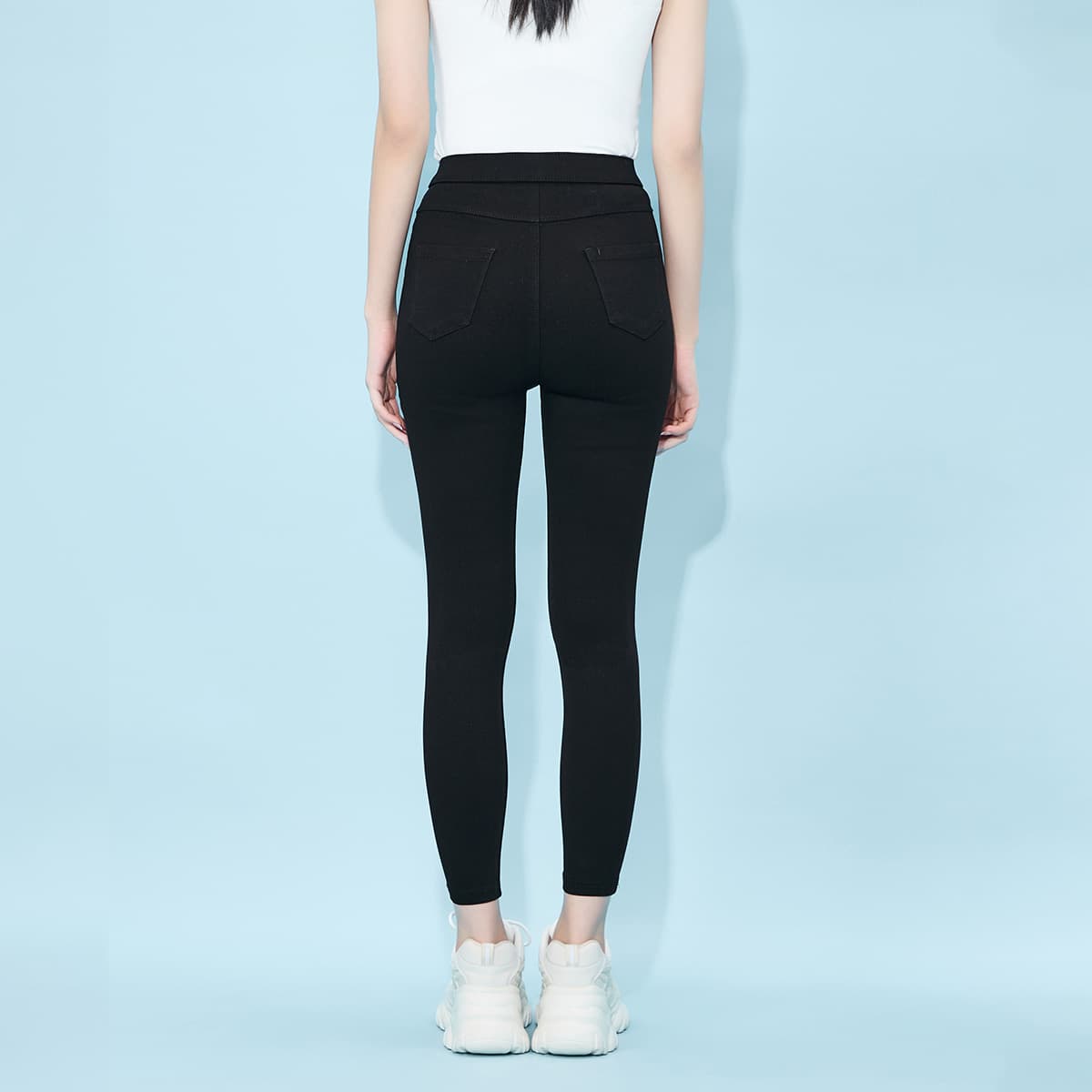 美脚黒パンツ ダメージ加工高腰細身 スキニー