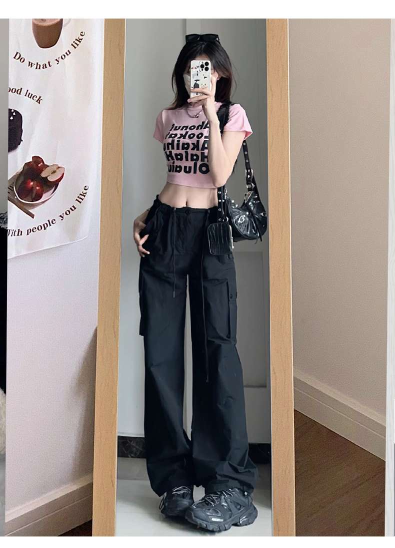 黒パンツ ワイドシルエット カーゴパンツ