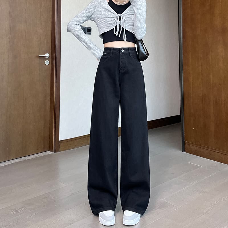 黒パンツ ハイウエストルーズワイドデニム