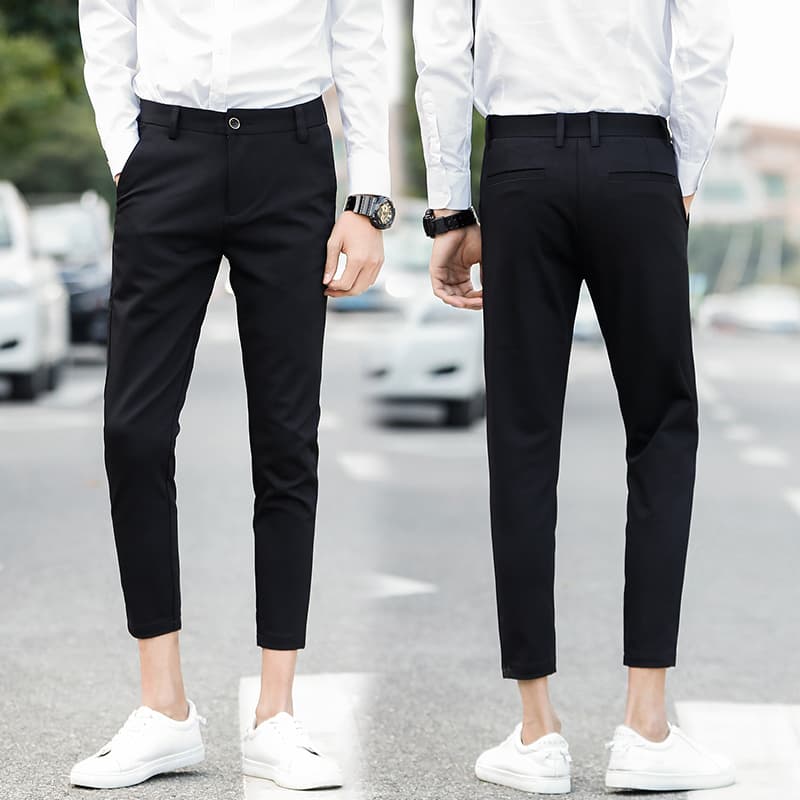 黒パンツ すっきり美脚アンクル丈パンツ