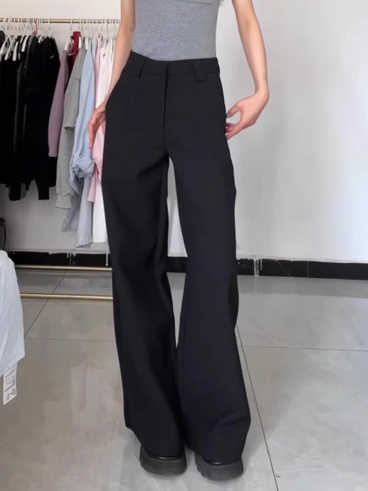 黒パンツ ハイウエスト極上フィットスラックス