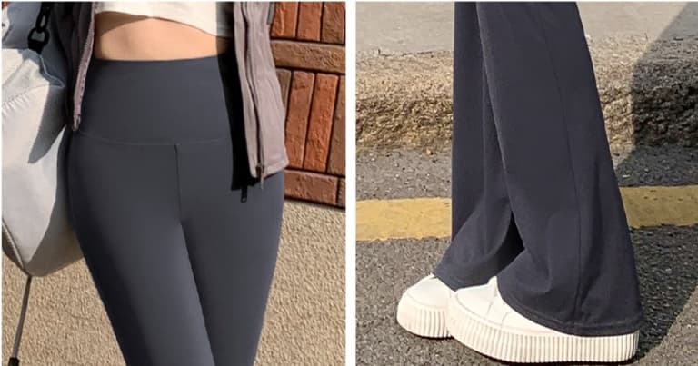 黒パンツ 美脚効果抜群 リラックスフレアパンツ